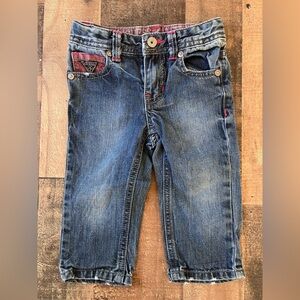 Guess Baby Boys Jeans 12M Dark Wash Denim Red Stitching